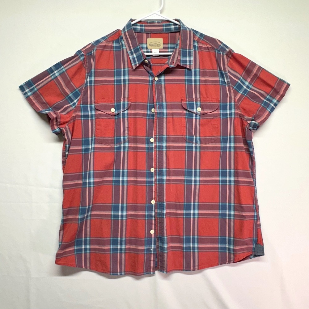 Roebuck & Co. Heritage Supply Plaid‎ Button Down Shirt Red Blue Womens 2XL